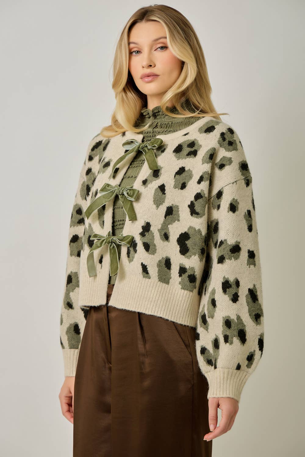 Front Bow Tied Leopard Cardigan