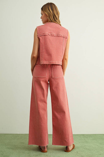 GINGHAM PRINTED STRETCH PANTS
