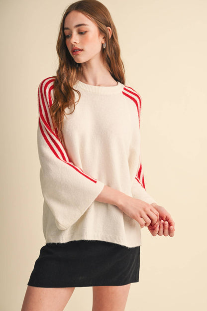 STRIPED 3/4 SLEEVE SWEATER