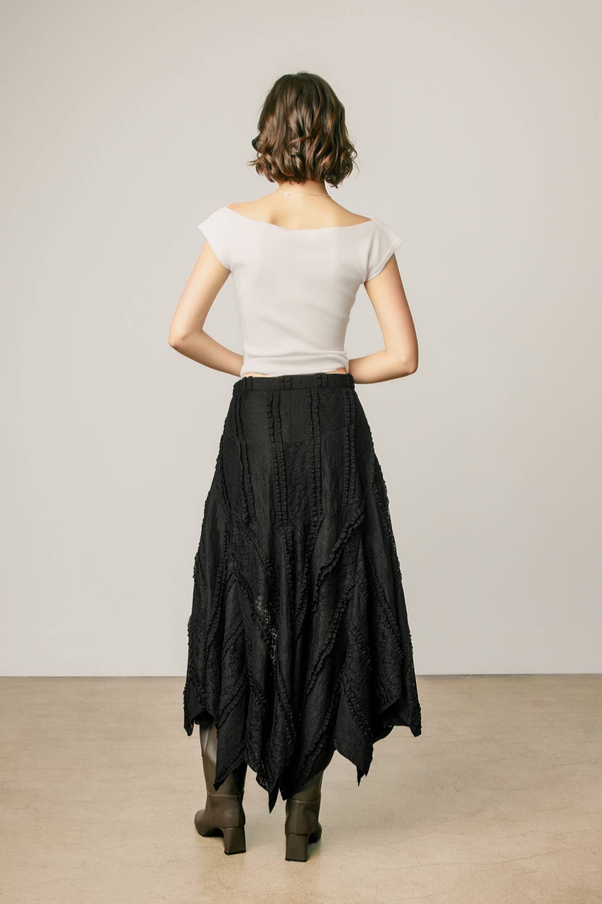 Asymmetrical Lace Panel Maxi Skirt