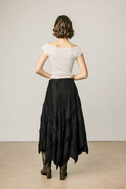 Asymmetrical Lace Panel Maxi Skirt