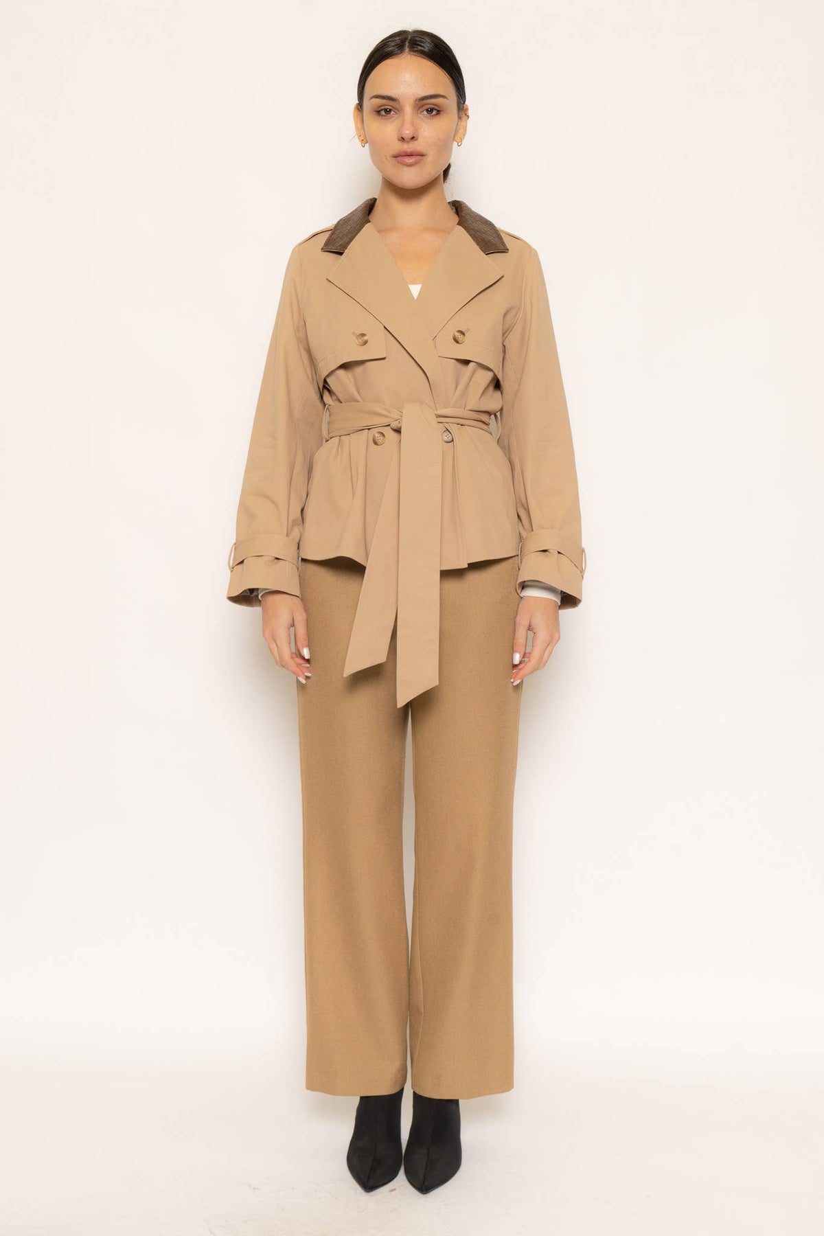 LEATHER COLLAR TRENCH JACKET