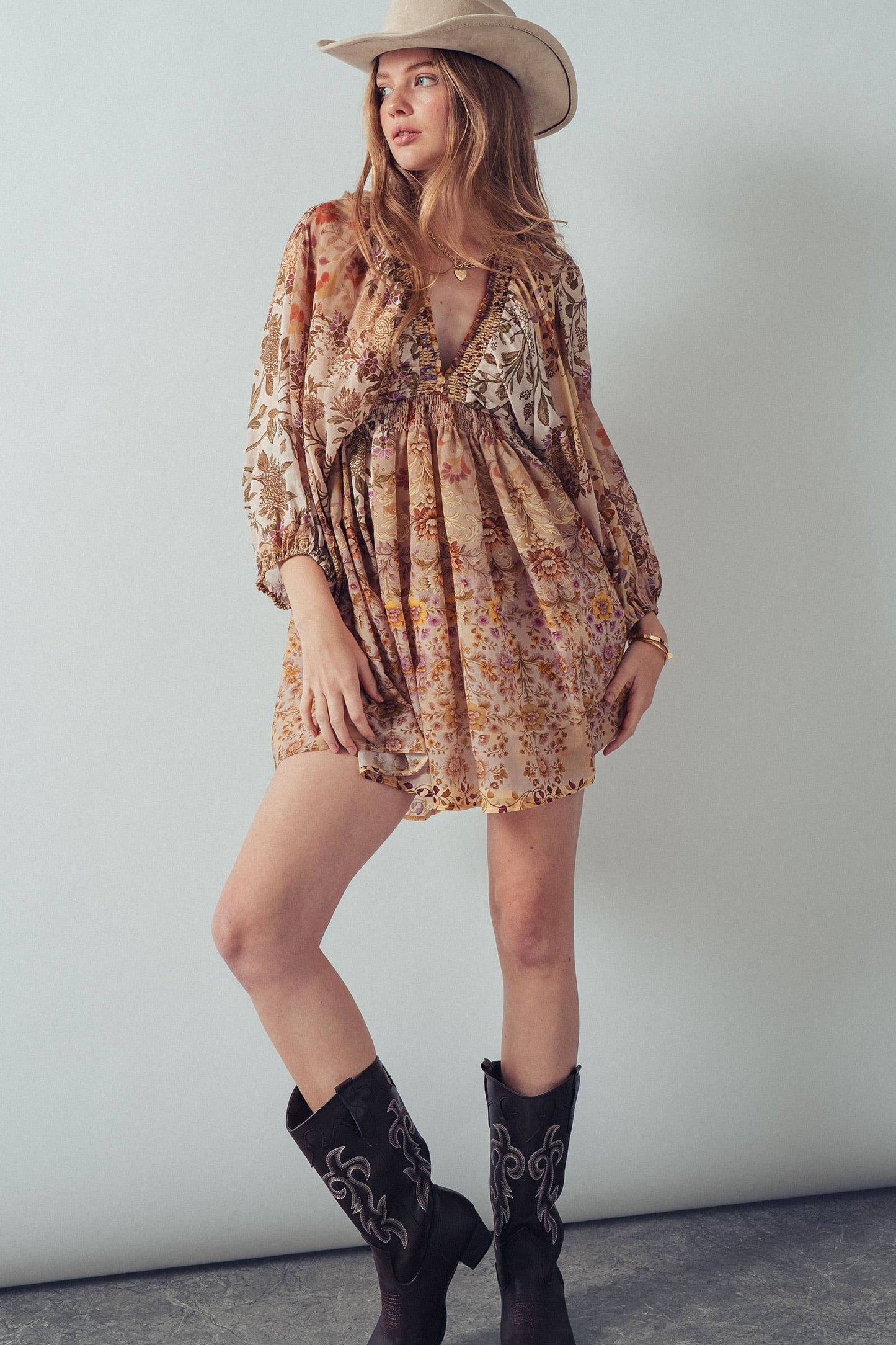 Boho Smocked Waist Mini Dress