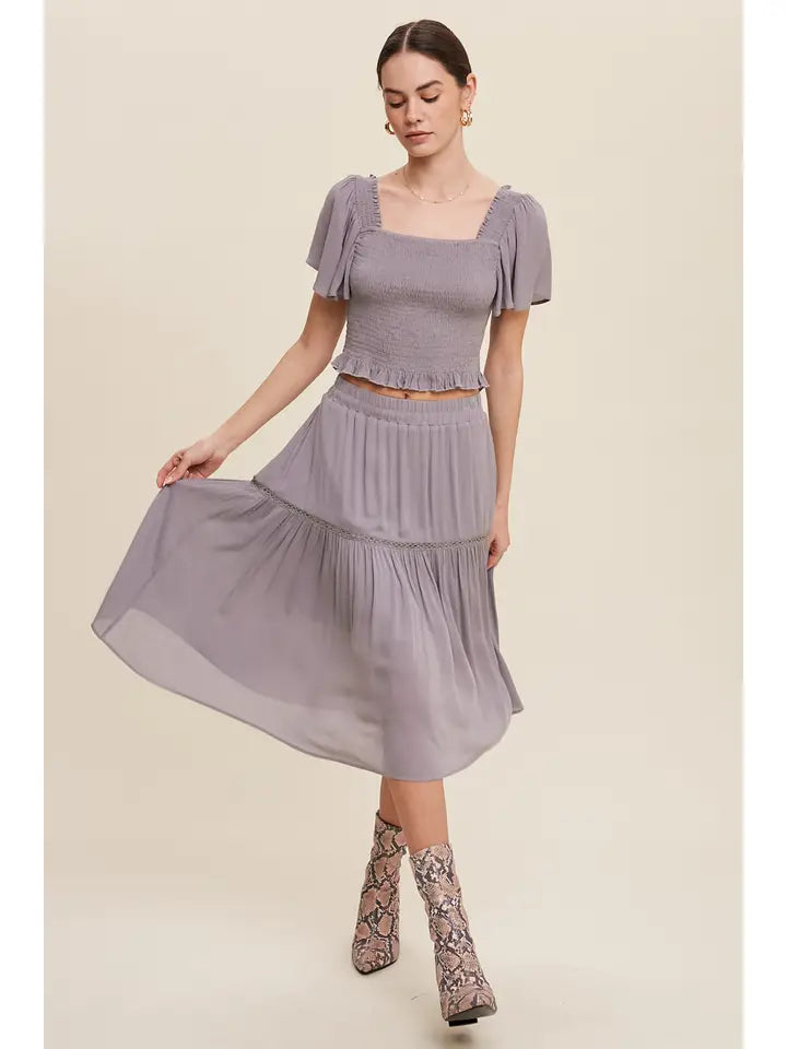 Smocked Crop Top & Tiered Skirt Set