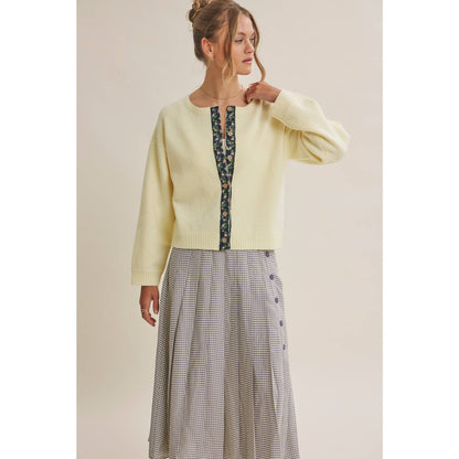 COTTAGE GARDEN WOOL BLEND FLORAL PLACKET SWEATER CARDIGAN