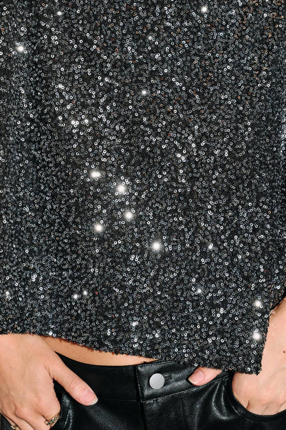 Boat Neck Sequin Layering Poncho Top