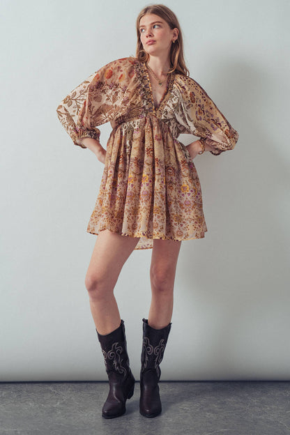 Boho Smocked Waist Mini Dress