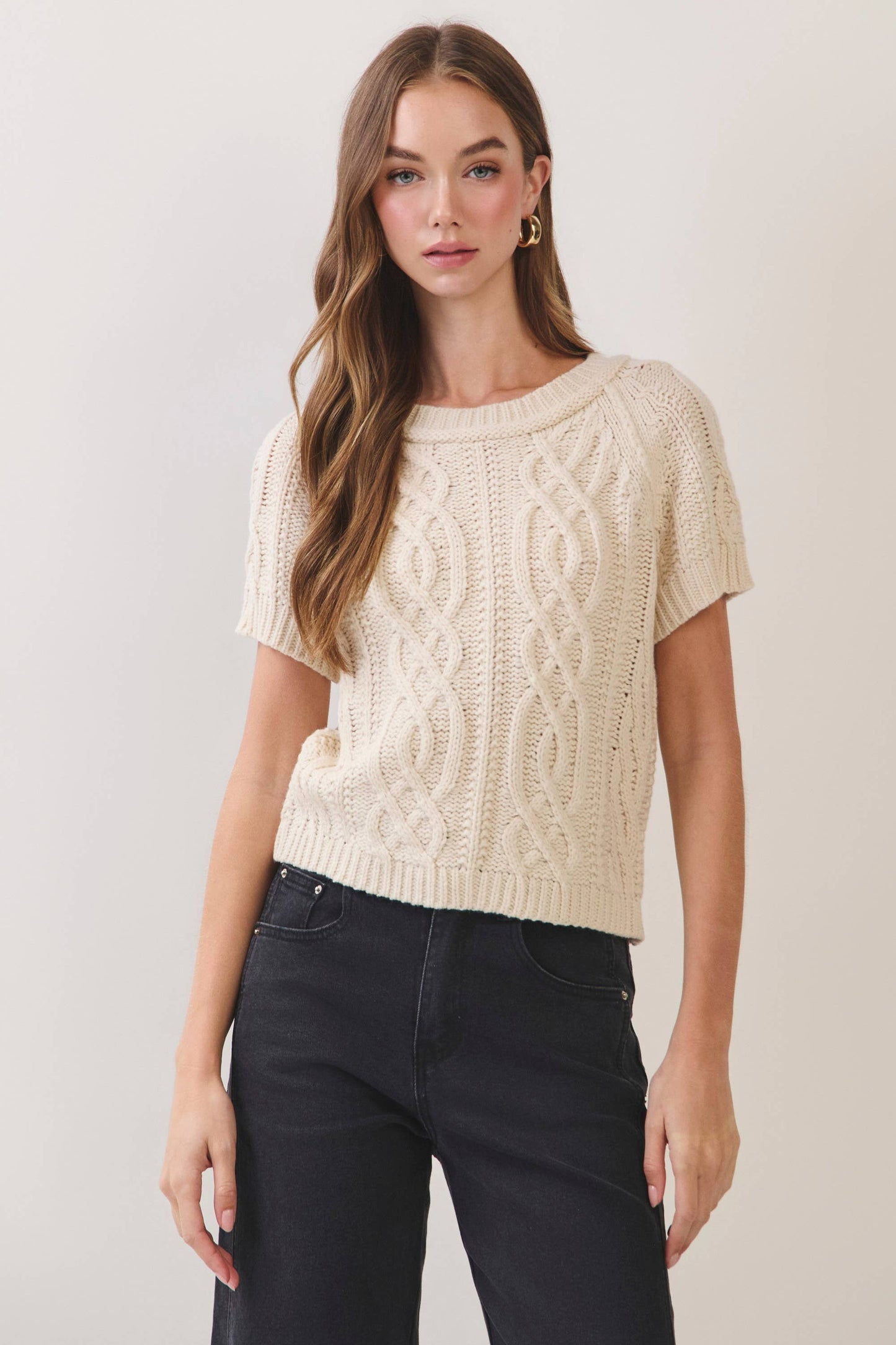 Cable Knit Short Sleeve Sweater