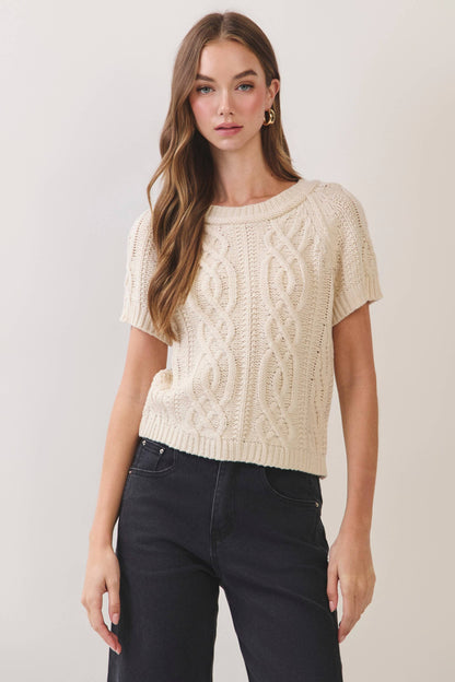 Cable Knit Short Sleeve Sweater