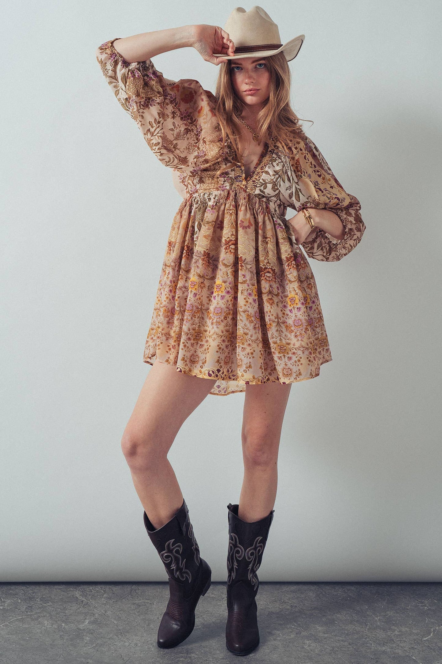 Boho Smocked Waist Mini Dress
