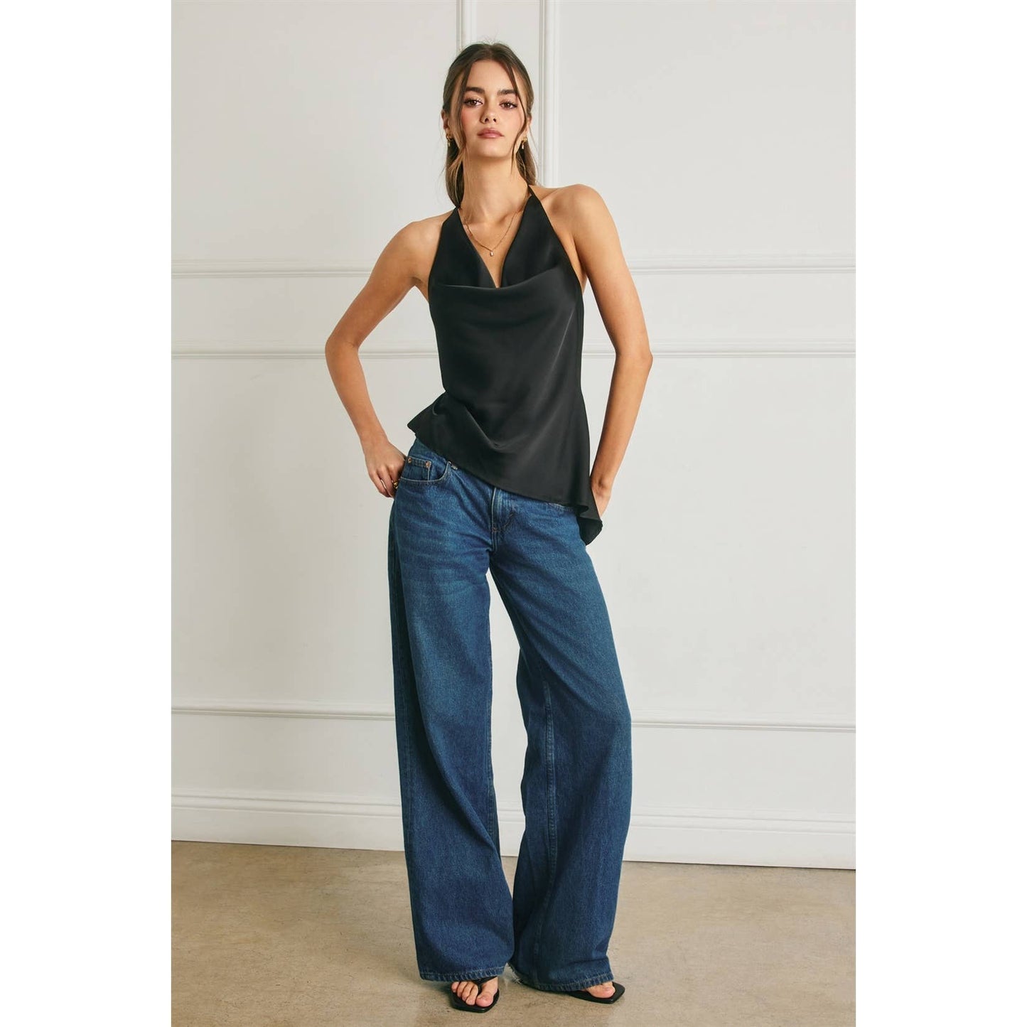 Satin Asymmetrical Hem Halter Top