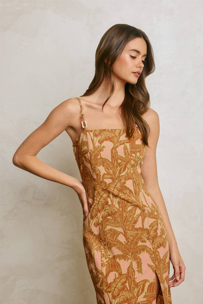 Sunwashed Palm Front Slit Midi Dress