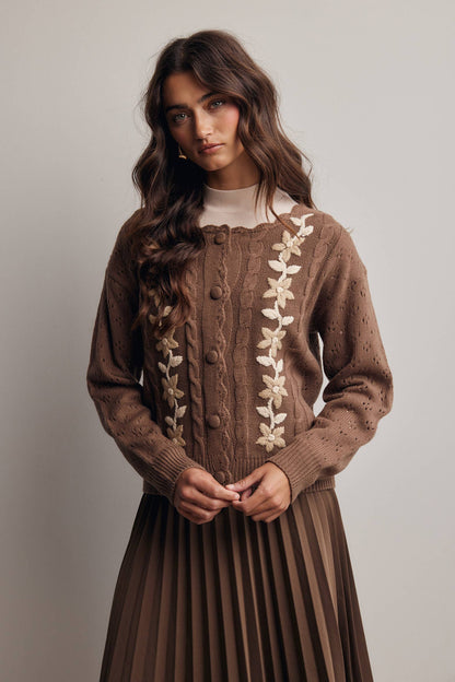 Floral Embroidered Knit Cardigan