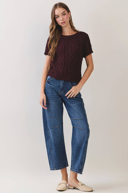 Cable Knit Short Sleeve Sweater