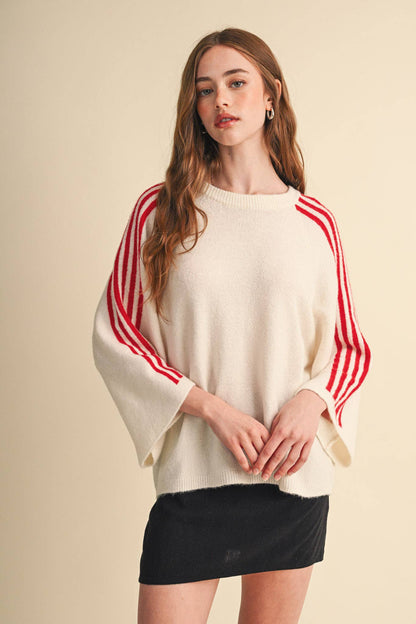 STRIPED 3/4 SLEEVE SWEATER