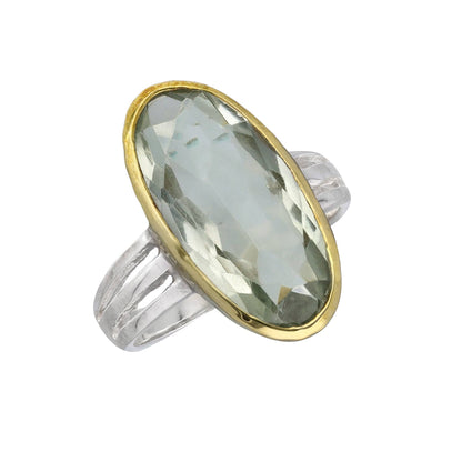 925 Sterling Silver Green Amethyst Statement Ring