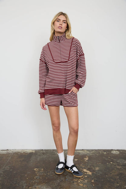 STRIPED CONTRAST WAIST KNIT LOUNGE SHORTS