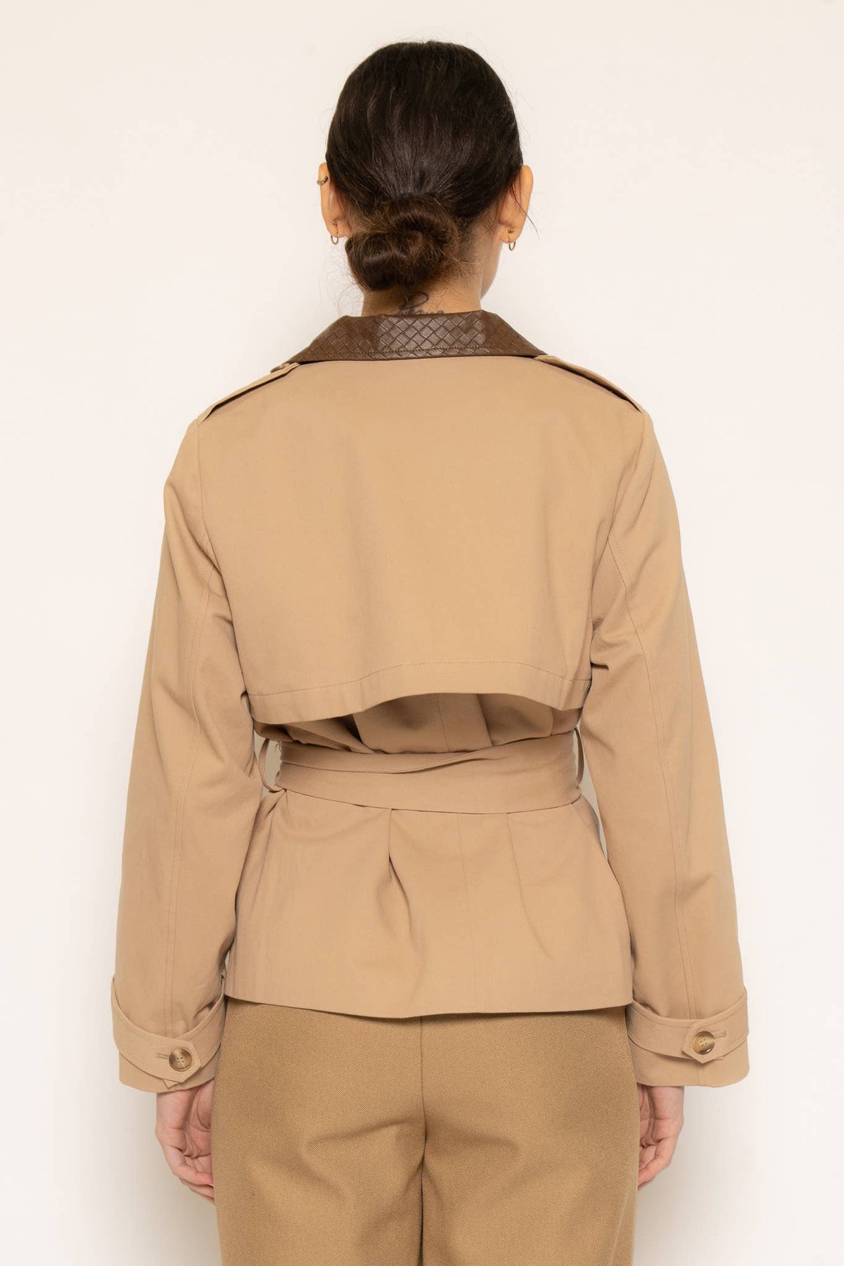 LEATHER COLLAR TRENCH JACKET