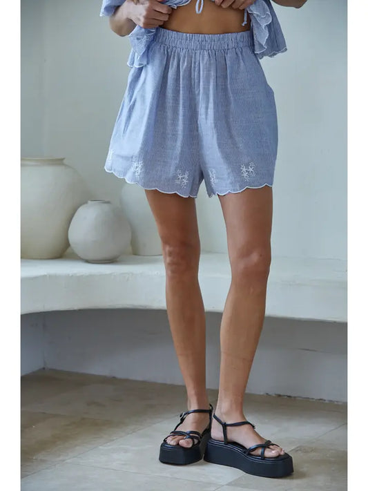 Blue Pin Stripe Scallop Short