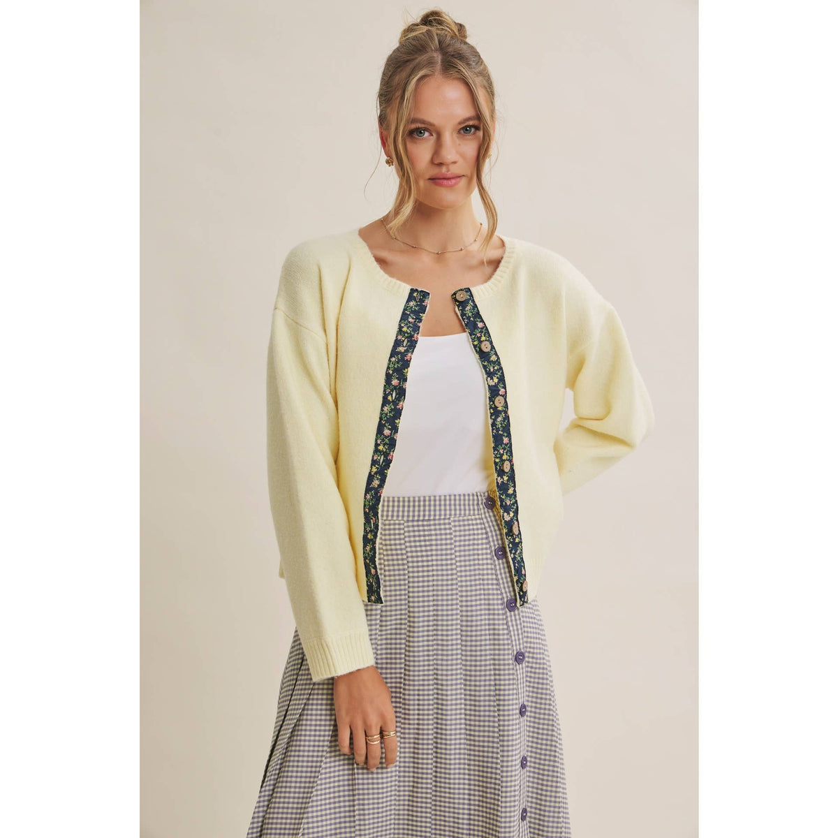 COTTAGE GARDEN WOOL BLEND FLORAL PLACKET SWEATER CARDIGAN