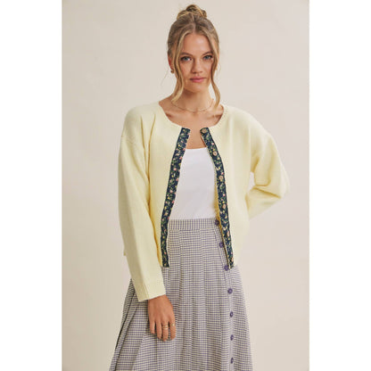 COTTAGE GARDEN WOOL BLEND FLORAL PLACKET SWEATER CARDIGAN