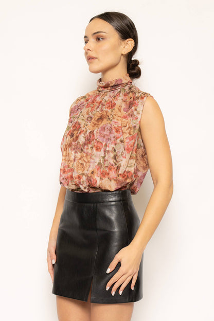 MOCK NECK RUCH SLEEVELESS BODYSUIT