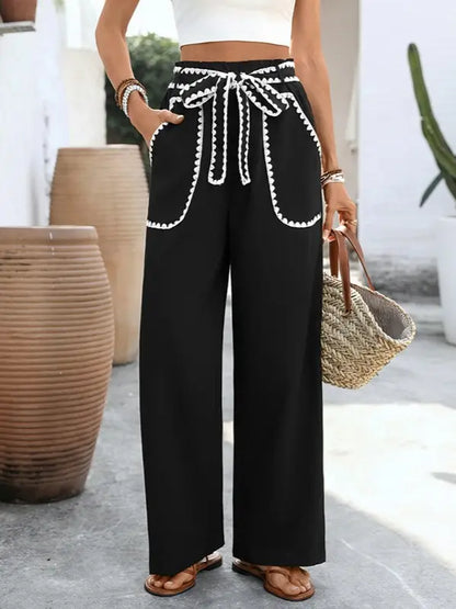 High Waisted Trousers with White Stitching