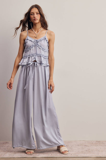 Ruffle Trim Tie Front Cami Top