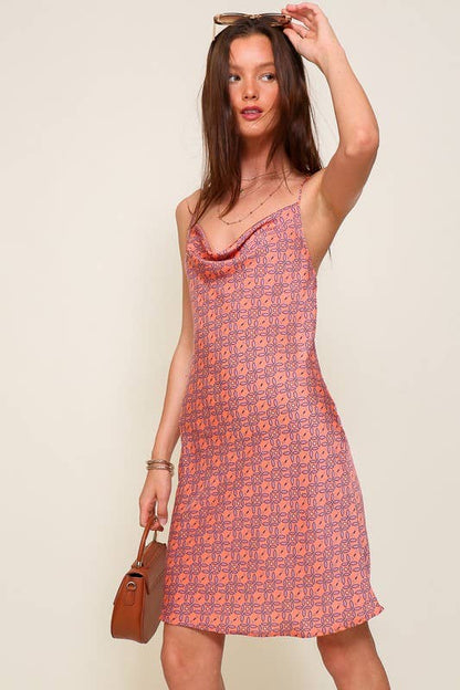 Boho Satin Cowl Neck Dress