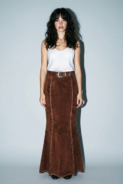 Suede Studded Maxi Skirt