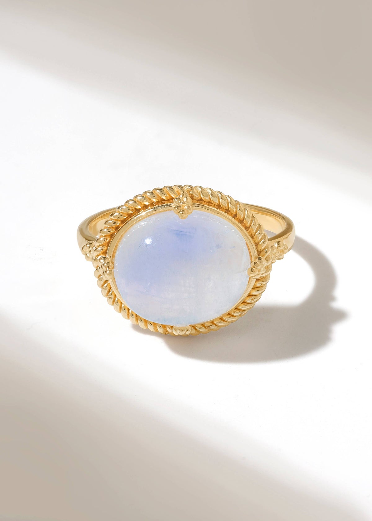 Artisan Braid Rope Detail Moonstone Gold Plated Ring