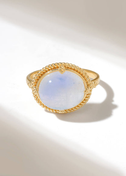 Artisan Braid Rope Detail Moonstone Gold Plated Ring