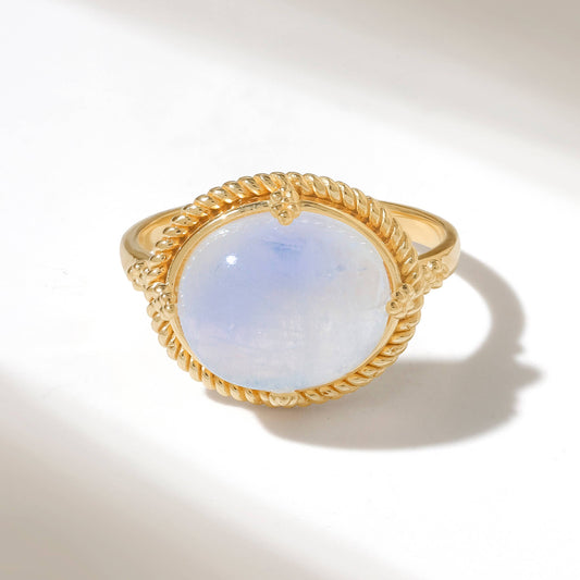 Artisan Braid Rope Detail Moonstone Gold Plated Ring