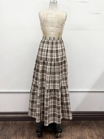 Plaid Tiered Maxi Skirt