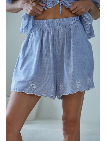 Blue Pin Stripe Scallop Short