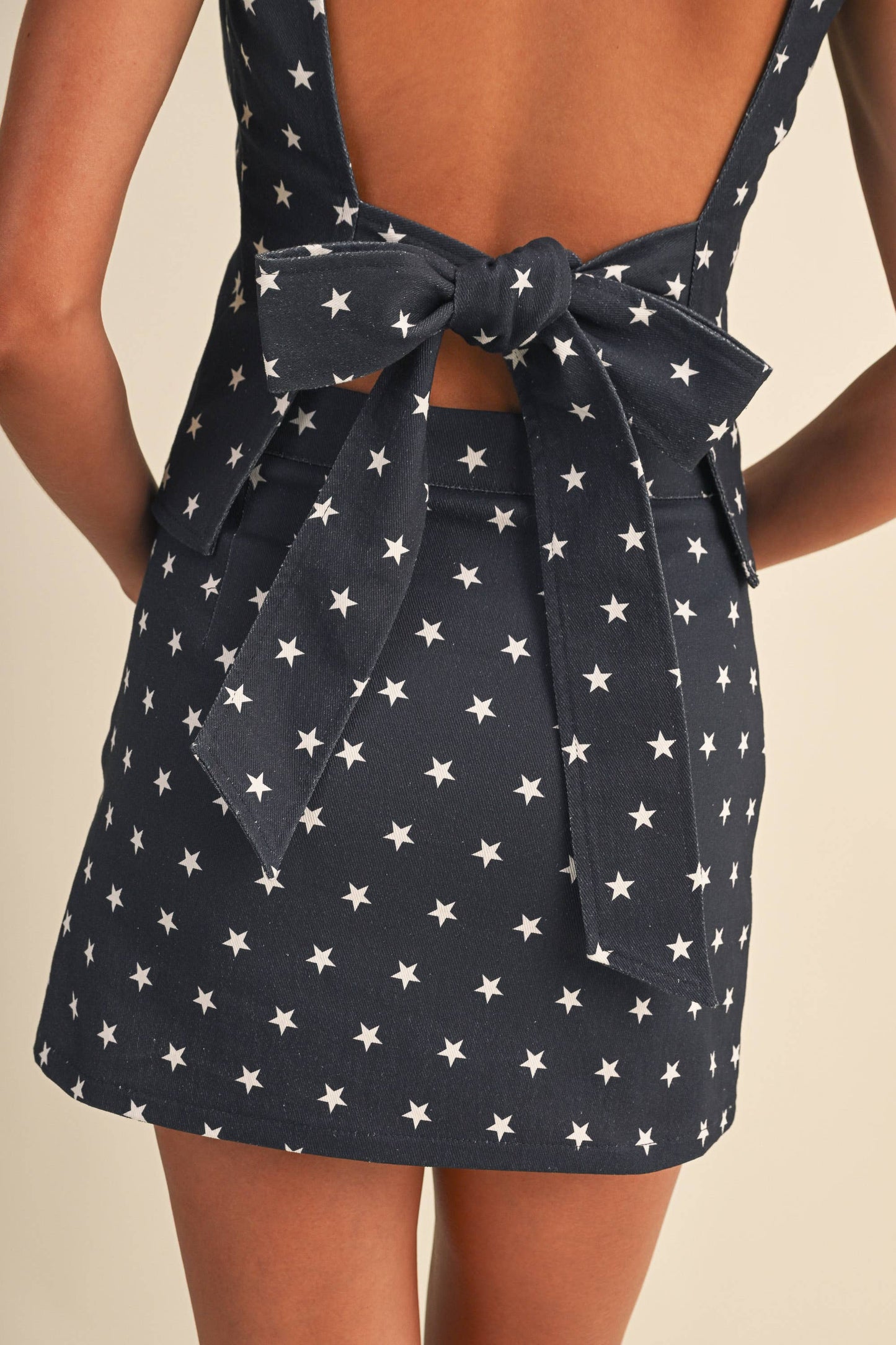 STAR PRINT STRETCH COTTON TWILL OPEN BACK TOP AND