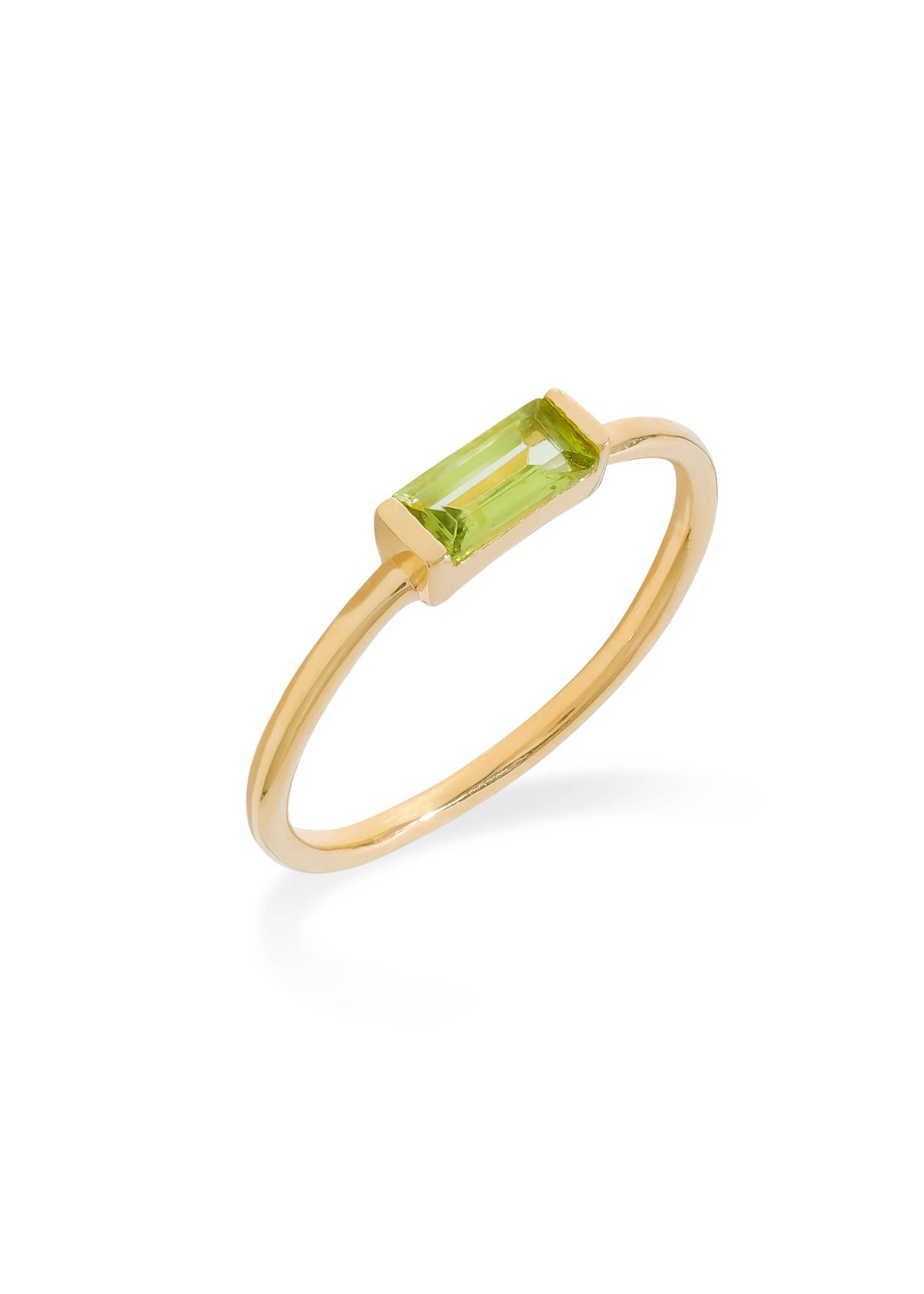Gold Plated Baguette-Cut Peridot Stack Band Minimalist Ring
