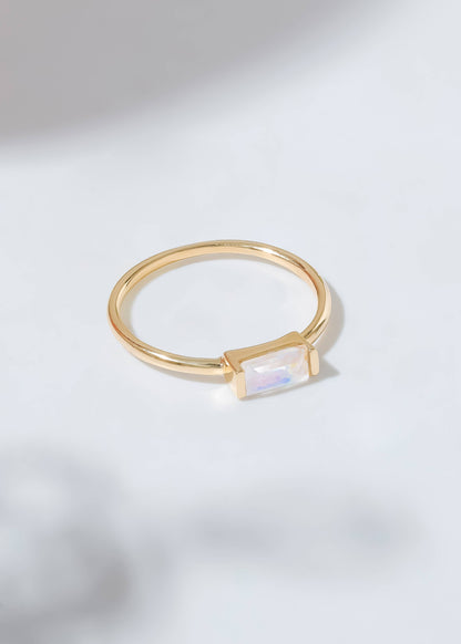 Gold Plated Baguette-Cut Moonstone Stacking Band Ring