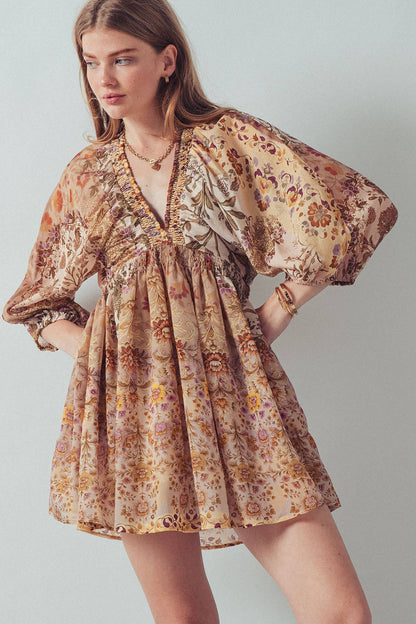 Boho Smocked Waist Mini Dress