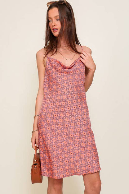 Boho Satin Cowl Neck Dress