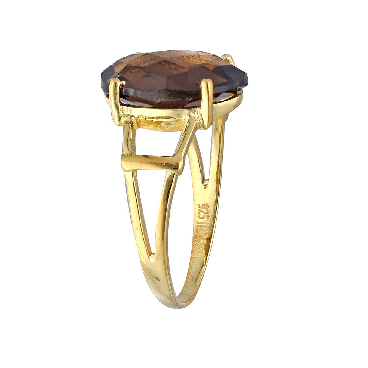 Gold Plated 925 Silver Somky Quartz Solitaire Ring