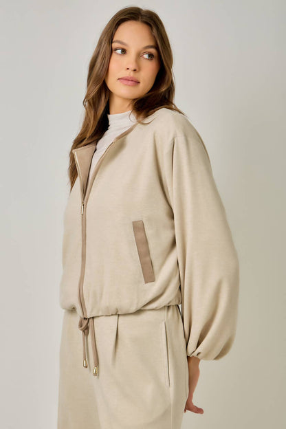 Suede Accent Bubble Hem Jacket