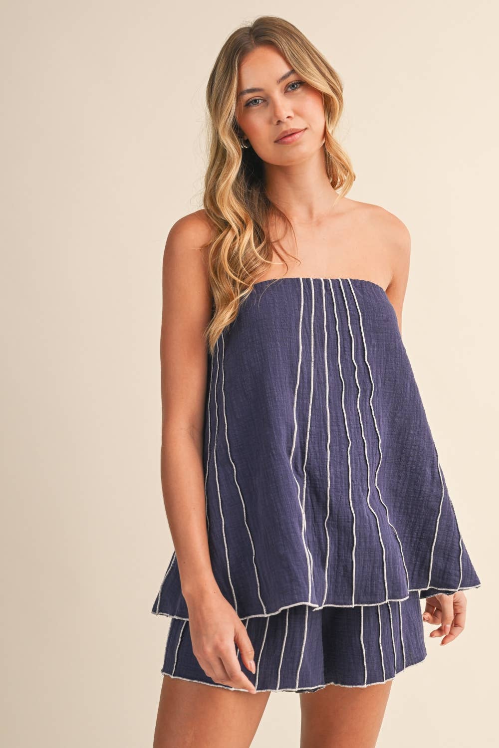 LINEN BLEND SLEEVELESS TOP AND SHORT SET