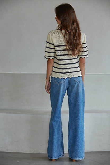 Knit Sweater Cotton Acrylic Crochet Striped Top