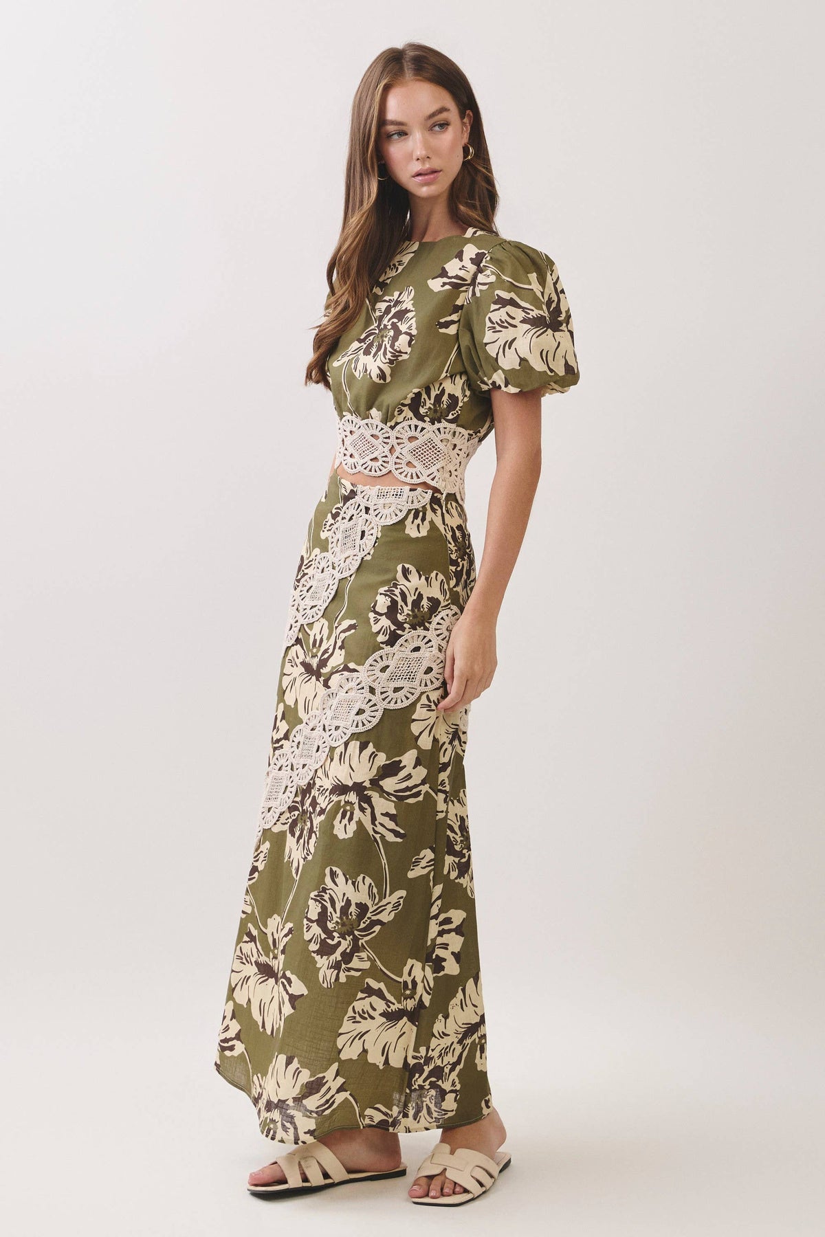Floral Lace Trim Maxi Skirt