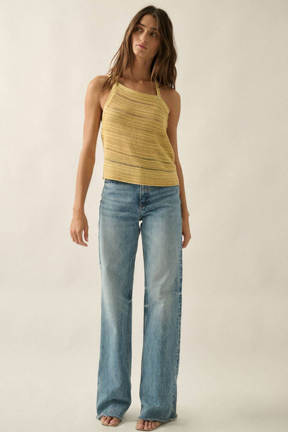 Ladder-Knit Asymmetrical Halter Tank Top
