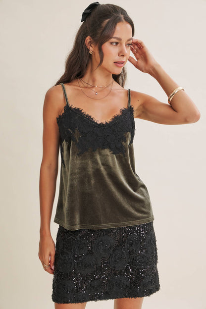 EVENING WHISPER ELEVATED EYELASH LACE VELVET CAMI