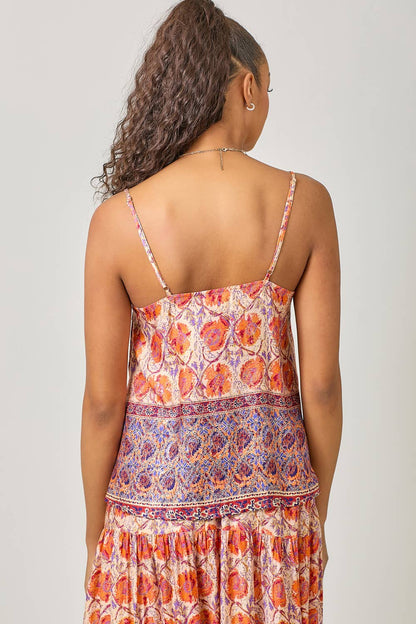 Adjustable Shoulder Strap Border Print Cami