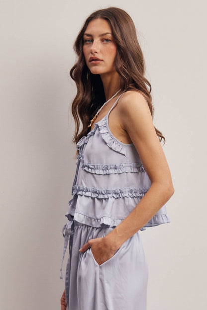 Ruffle Trim Tie Front Cami Top