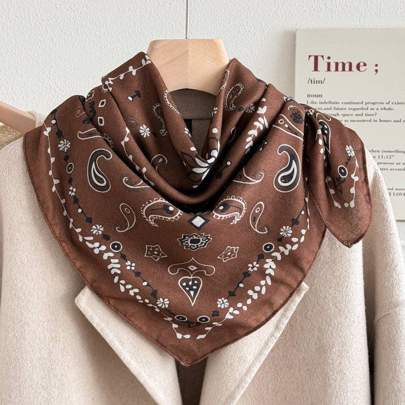 Retro Color Block Cashew Print Silk Scarf